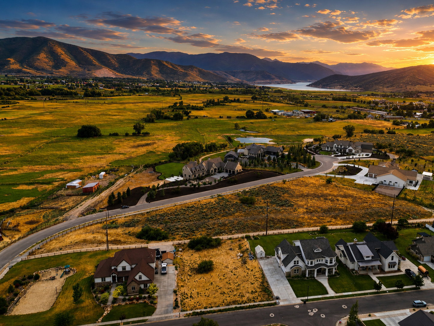 Expansive residential area featuring a variety of architectural styles, including modern and traditional homes