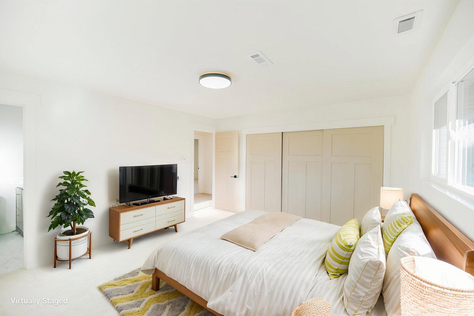 Bedroom featuring light-colored walls and wood-finish flooring