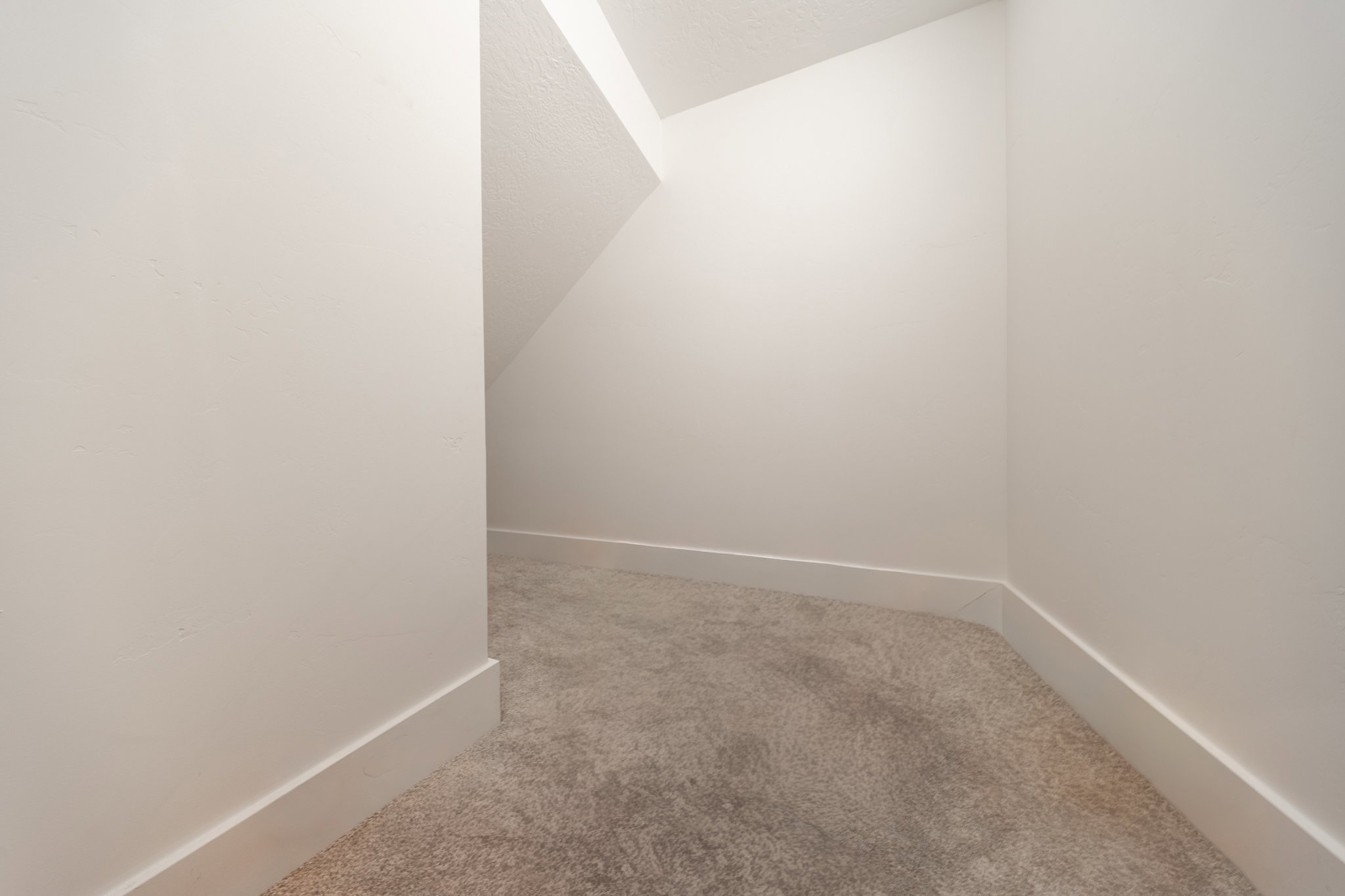 Recessed alcove featuring light tan carpeting and white baseboards