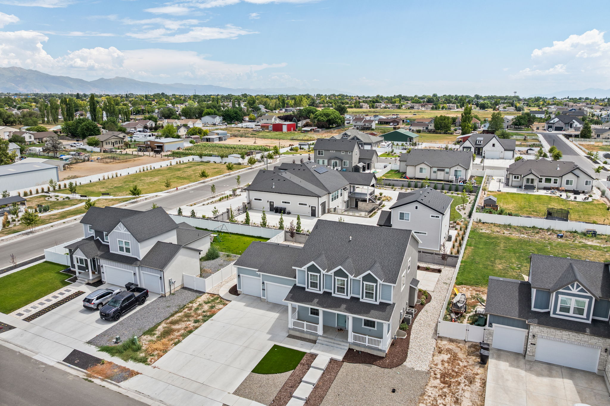 Residential neighborhood showcasing a variety of contemporary homes with distinct architectural styles