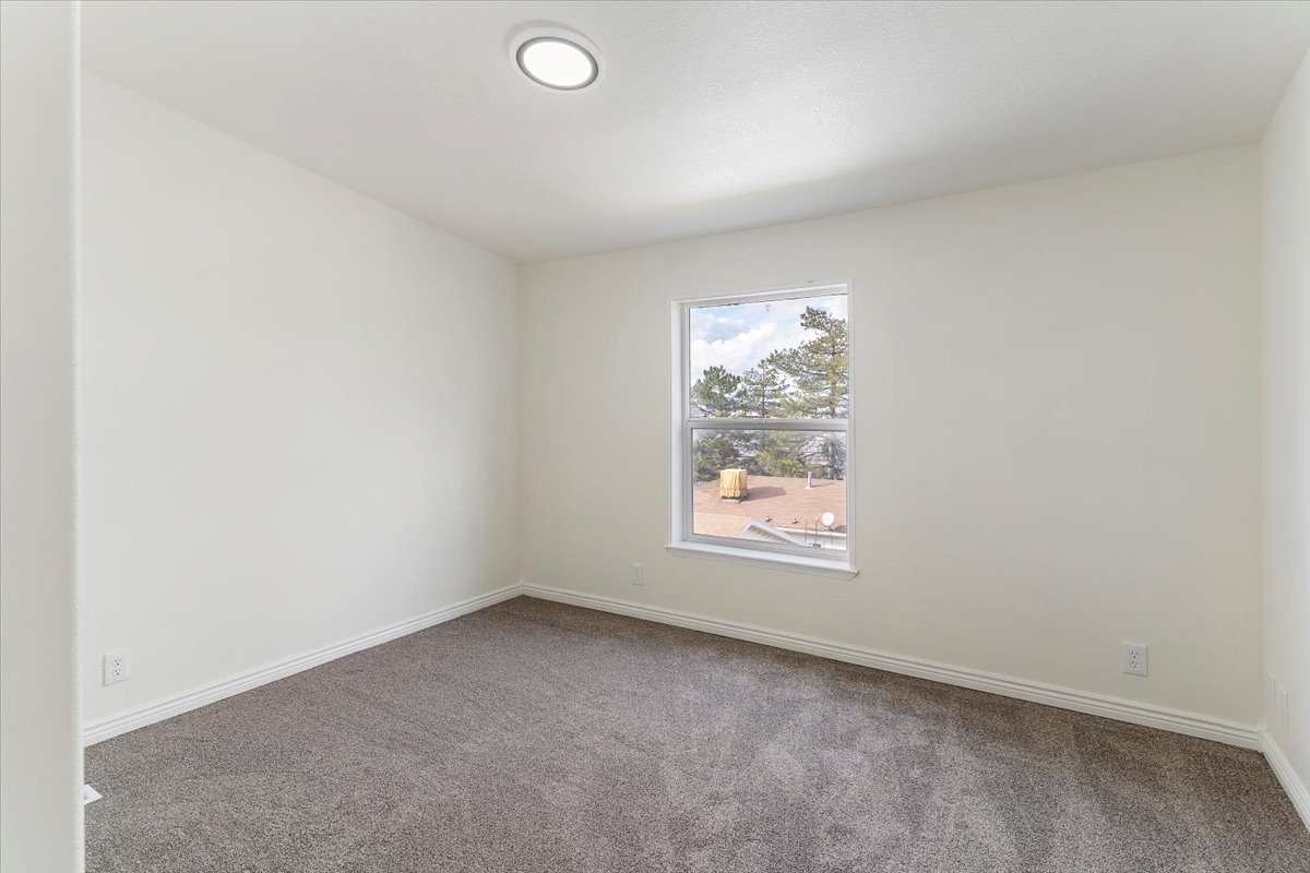 Room featuring neutral wall tones, gray carpeting, and white baseboards