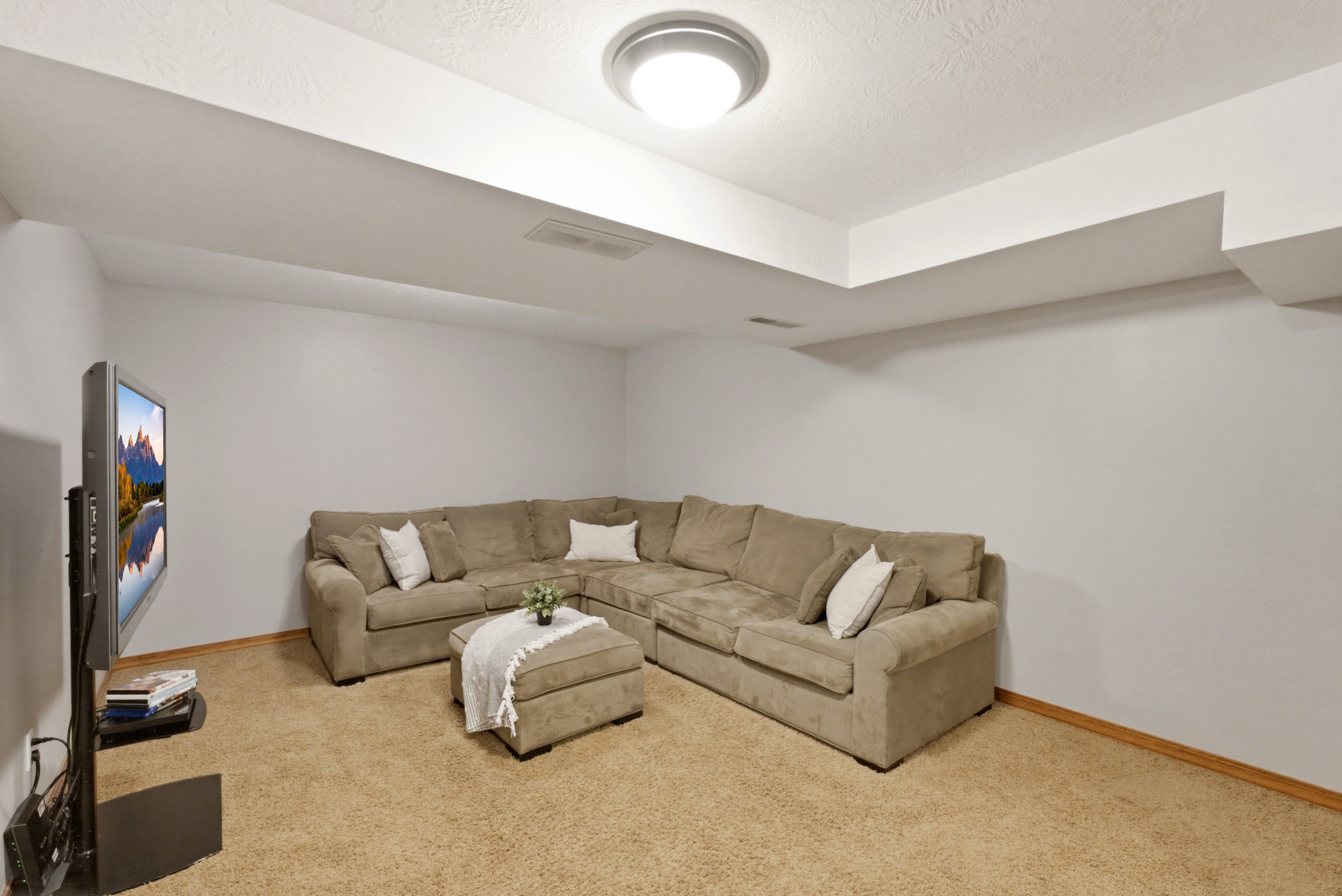 Spacious basement living area