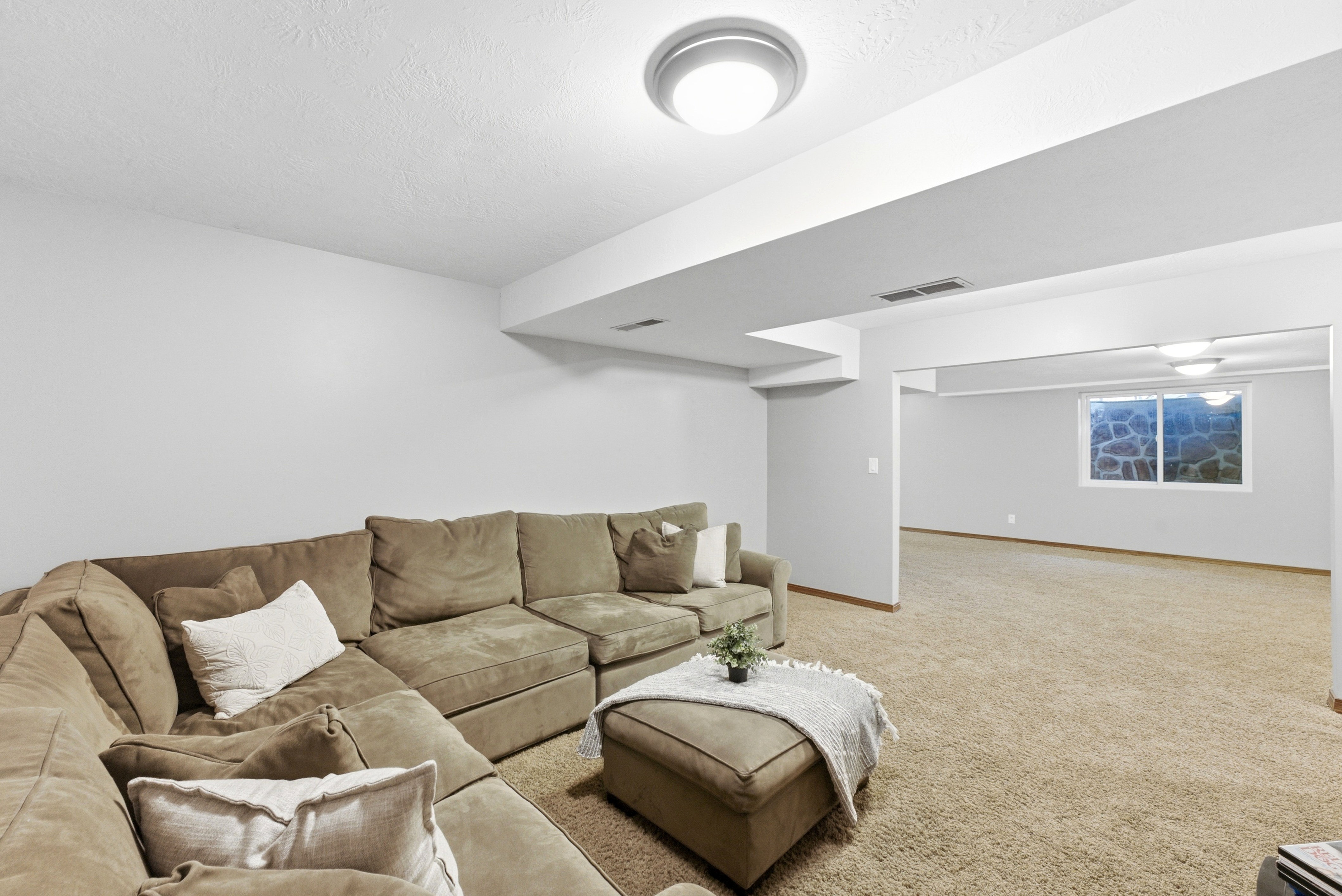 Spacious basement living area