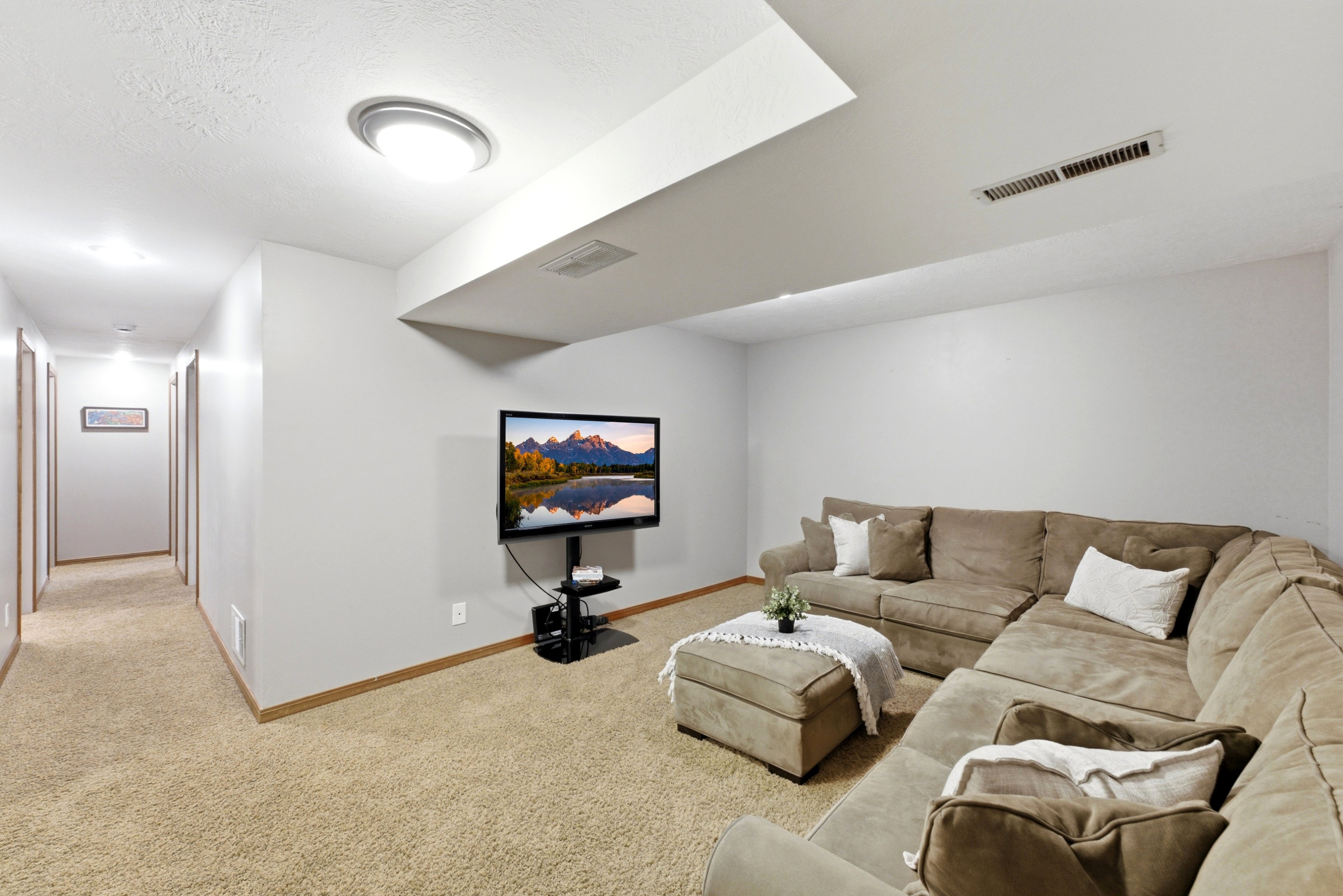 Spacious basement living area