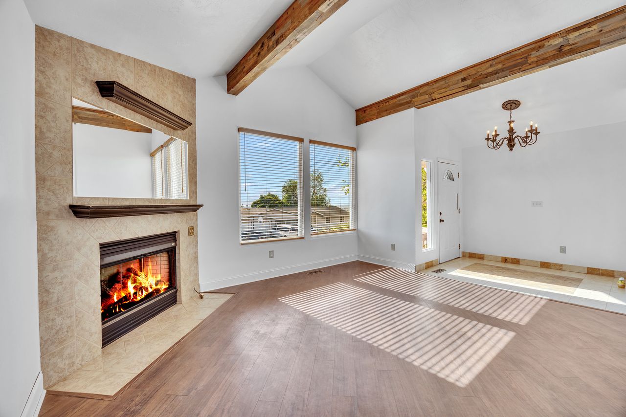 Vaulted ceilings with exposed wood beams