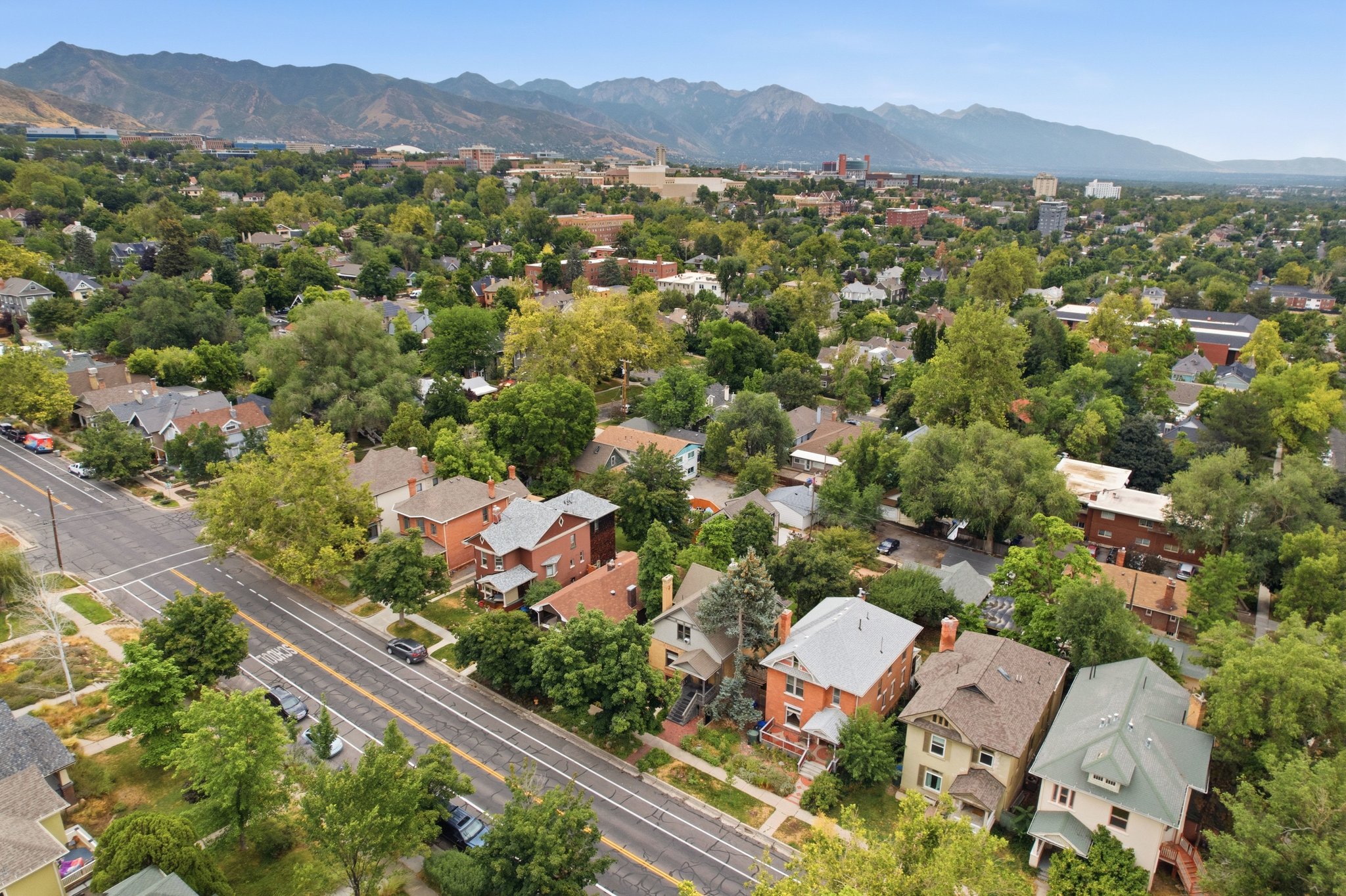 Residential street featuring established homes and mature trees