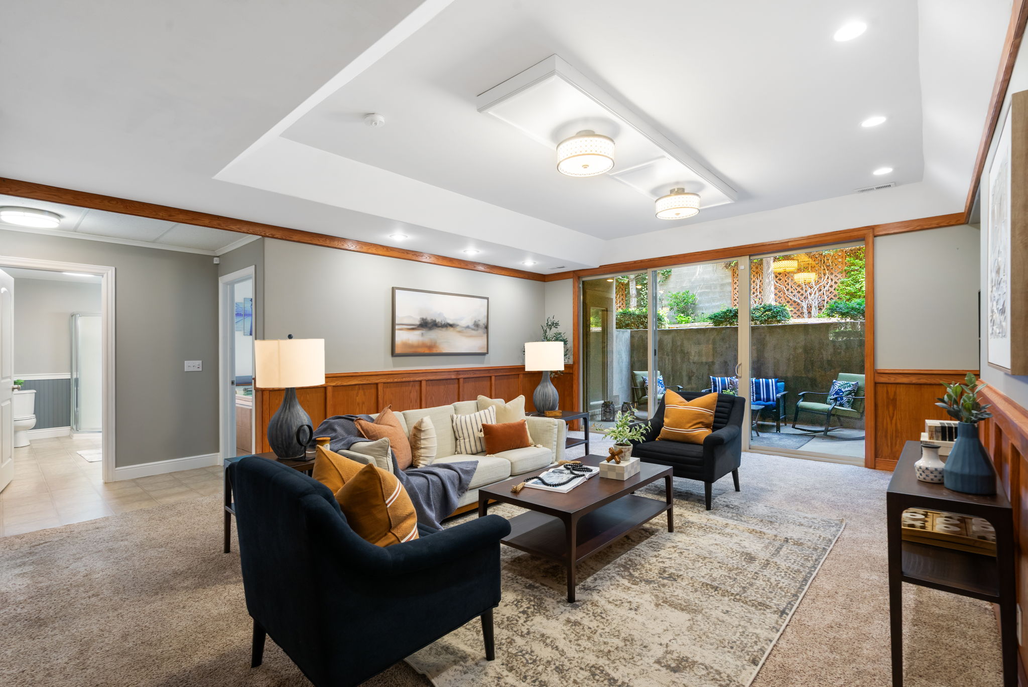 Another view of lower level family room.