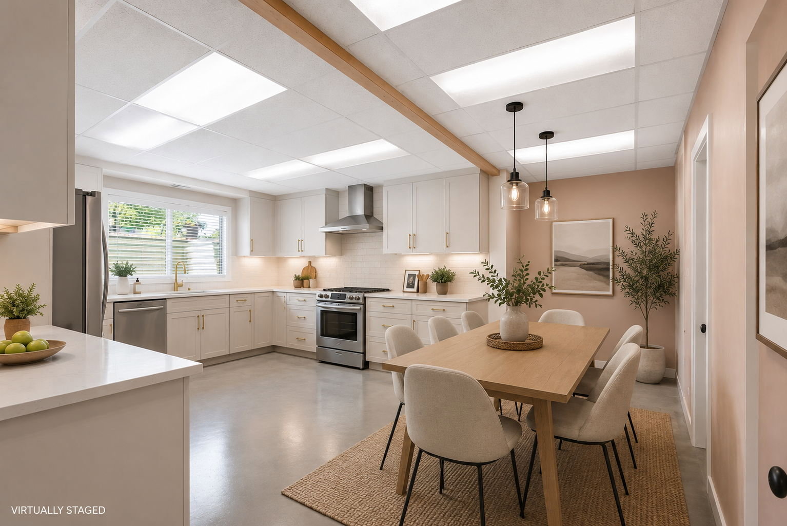Virtual Concept- AI-inspired workshop conversion to kitchen. Allows for multi-generational living, an additional gathering space for family & friends or even possible ADU (buyer to verify)