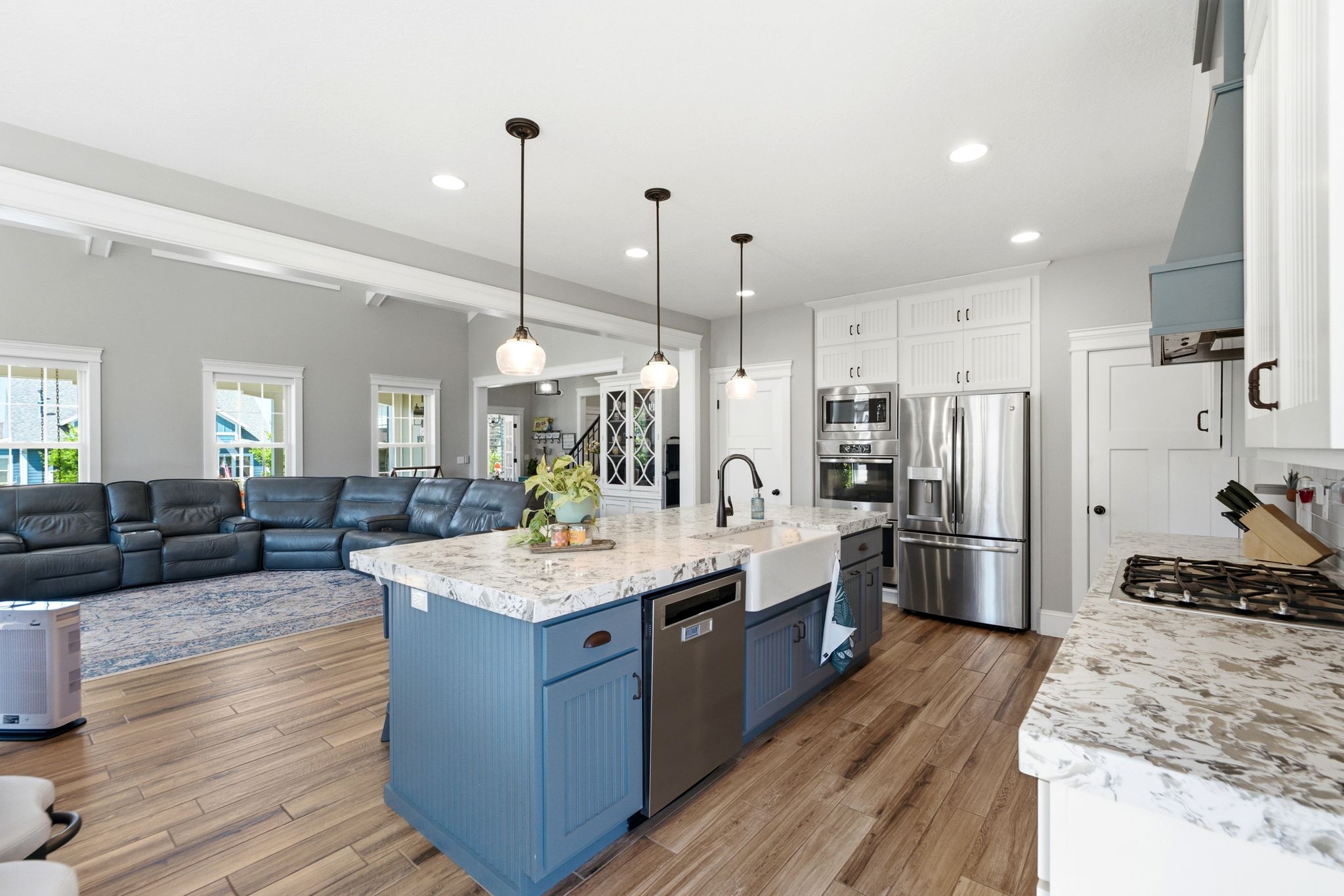 Kitchen with view of open great room