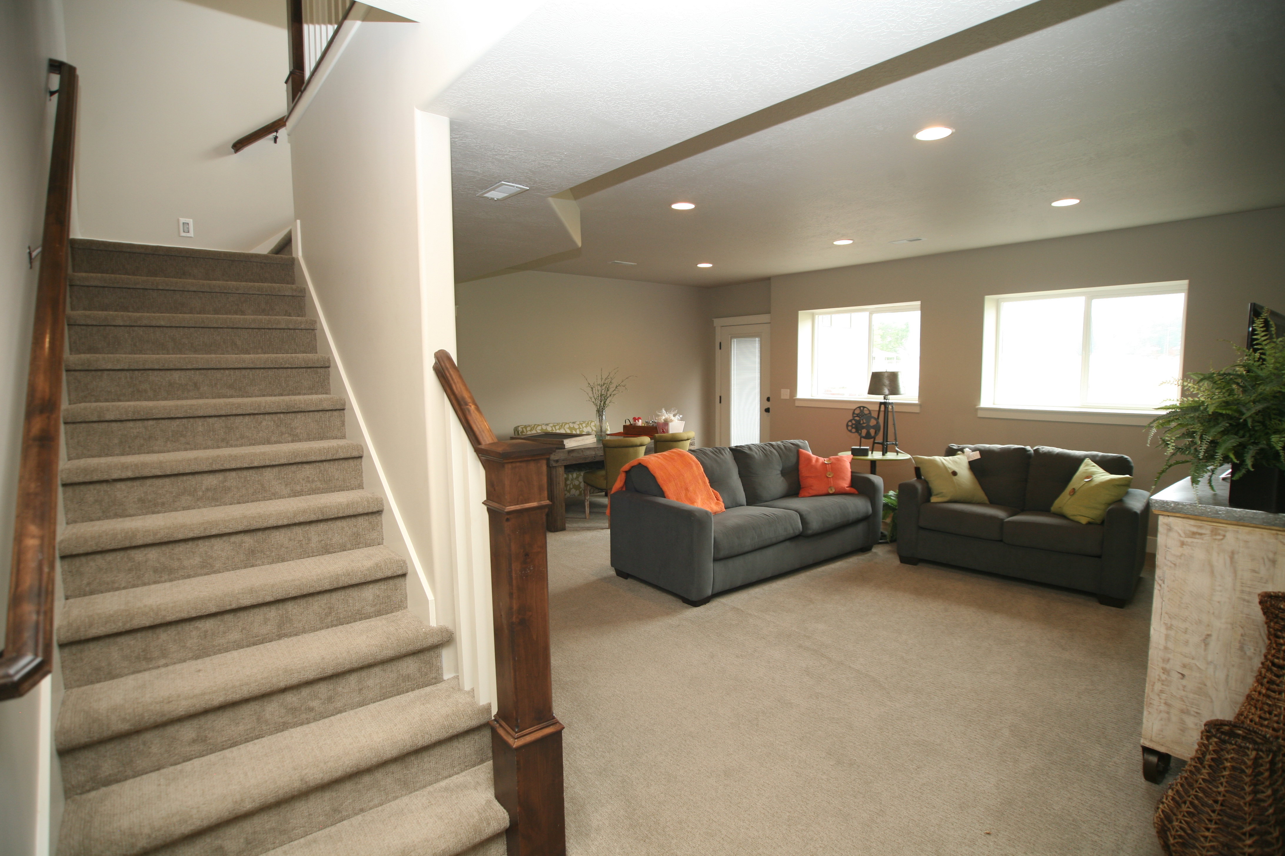 Great. Family room with great daylight feature and right off the stairs