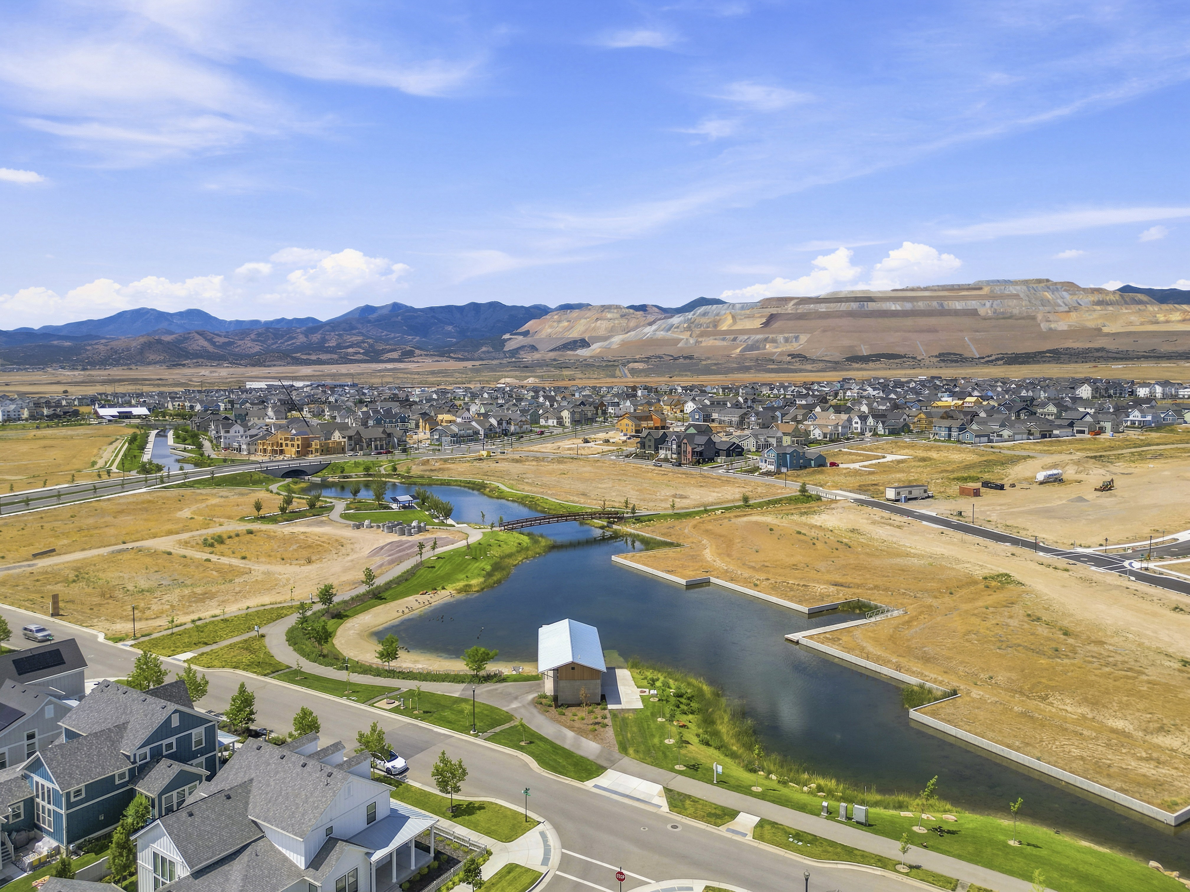 Aerial perspective showcasing a developing residential community