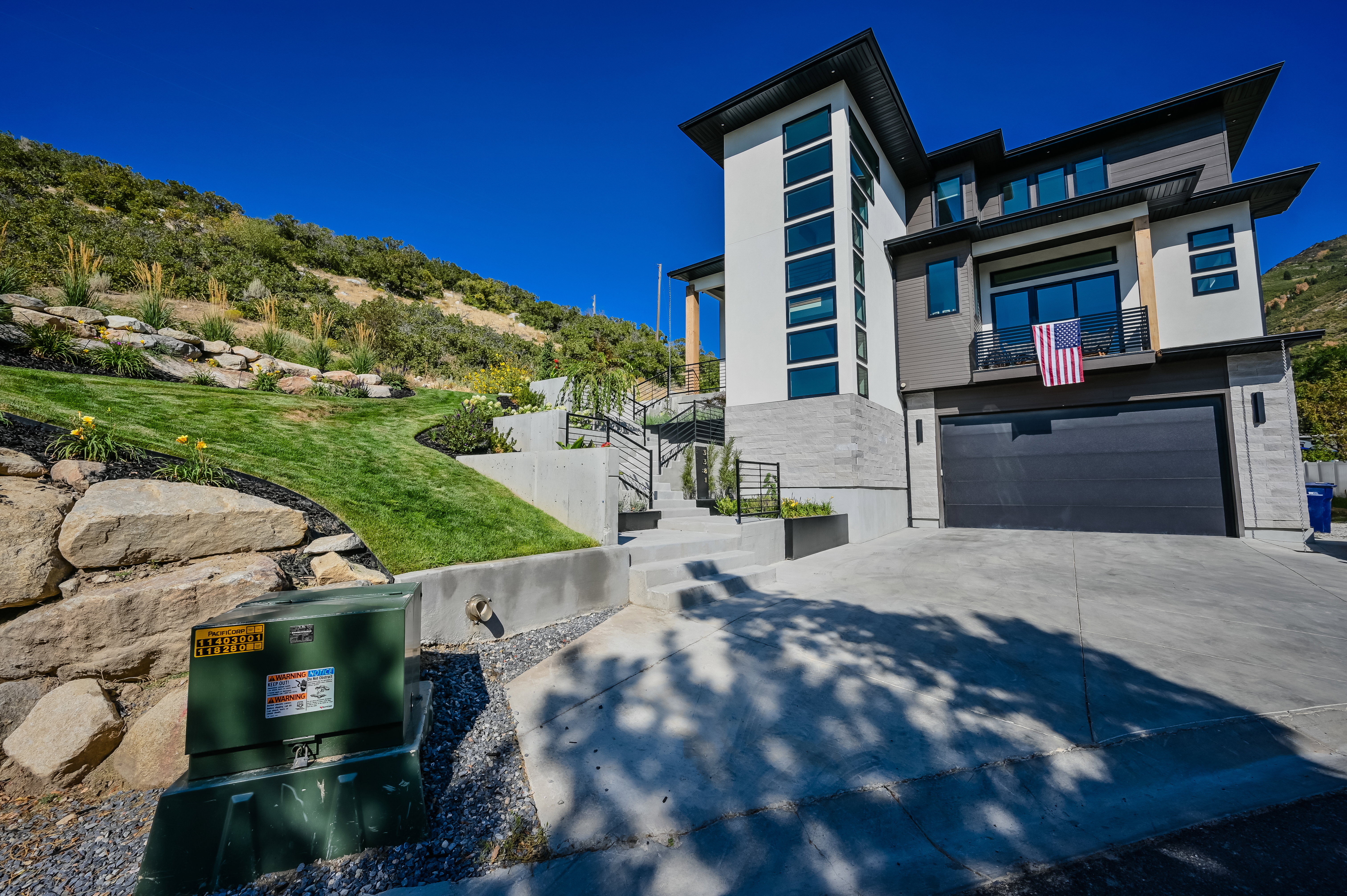 Modern architectural exterior with multi-level design